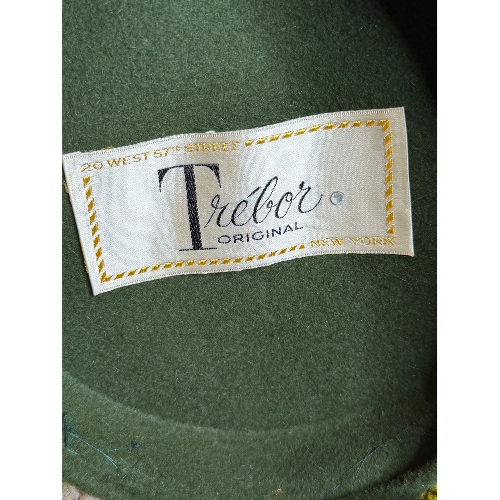 Vintage Trebor Original Green Velour Pillbox Hat France Miel Velvet Leaves 50s - Picture 6 of 10